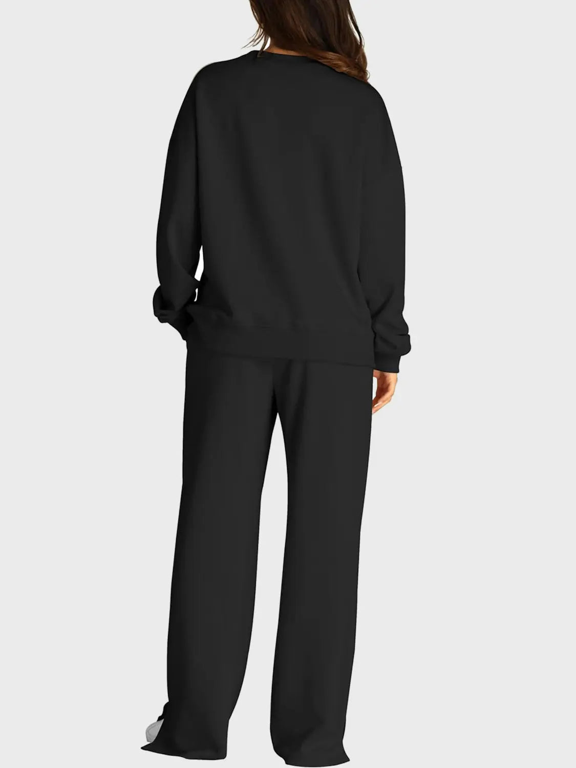 Round Neck Long Sleeve Top and Slit Pants Set Trendsi
