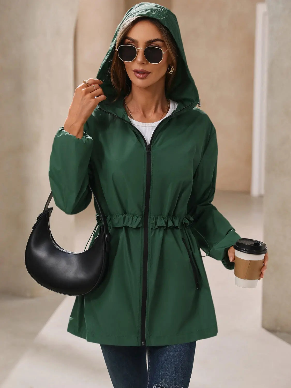 Ivy Lane Outdoor Waterproof Long Sleeve Hooded Windbreaker Trendsi