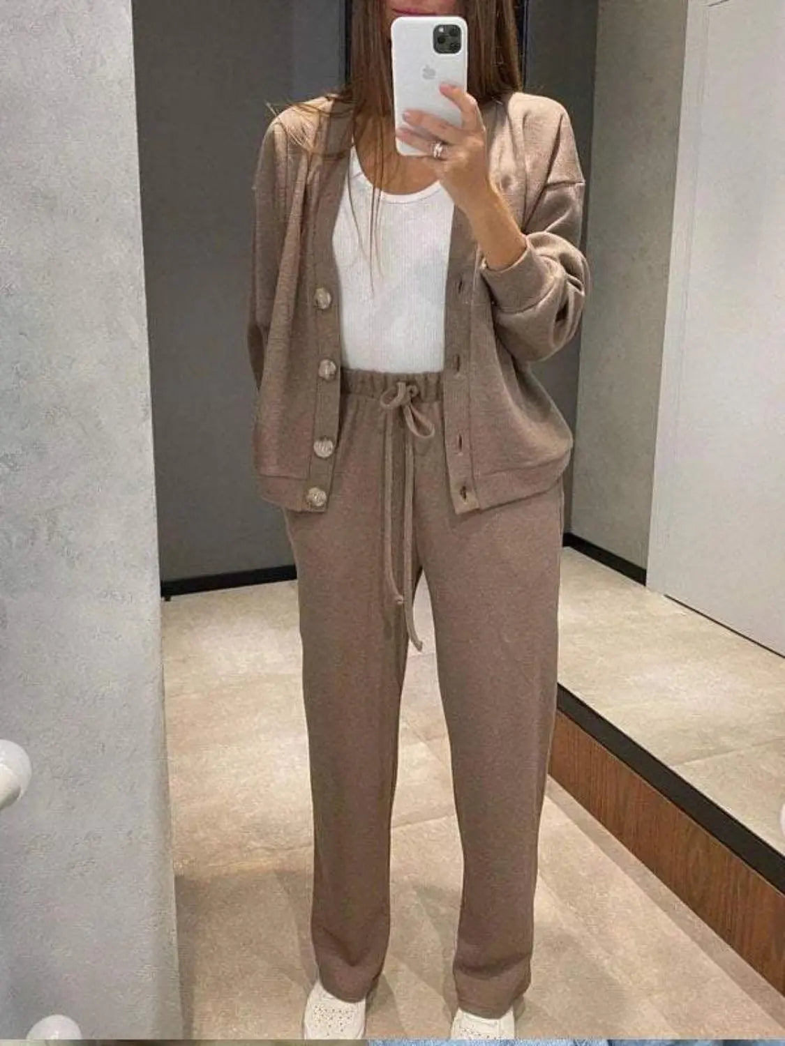 Full Size Button Up Long Sleeve Top and Pants Set Trendsi