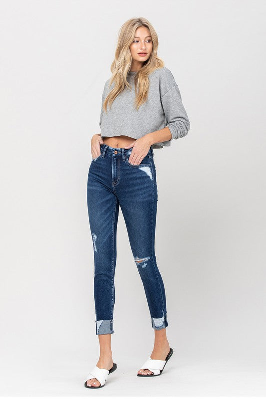 High Rise Distressed Clean Cut Crop Skinny - Pure Serenity DBA