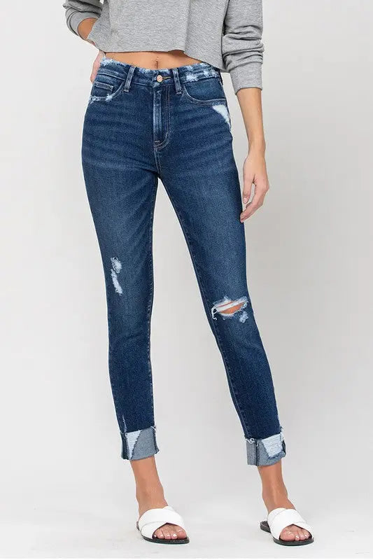 High Rise Distressed Clean Cut Crop Skinny - Pure Serenity DBA