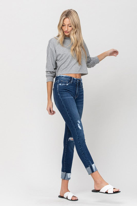 High Rise Distressed Clean Cut Crop Skinny - Pure Serenity DBA