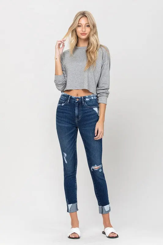 High Rise Distressed Clean Cut Crop Skinny - Pure Serenity DBA