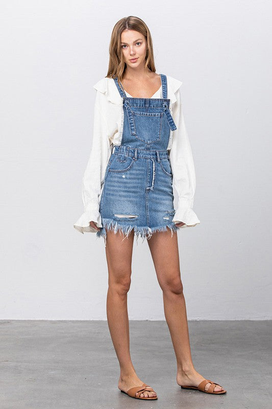 Frayed Denim Overalls Dress - Pure Serenity DBA