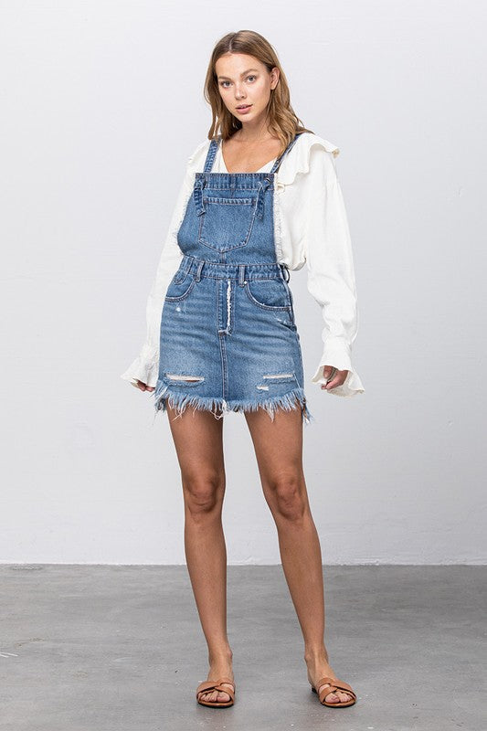 Frayed Denim Overalls Dress - Pure Serenity DBA