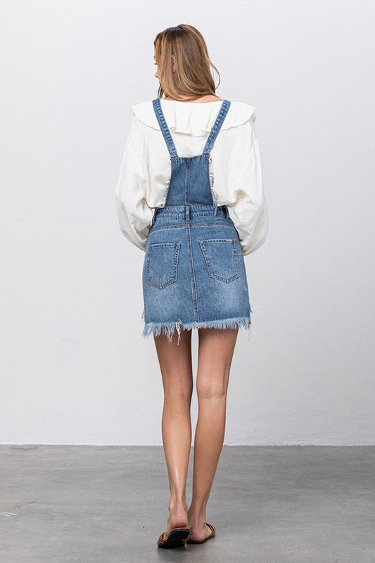 Frayed Denim Overalls Dress - Pure Serenity DBA