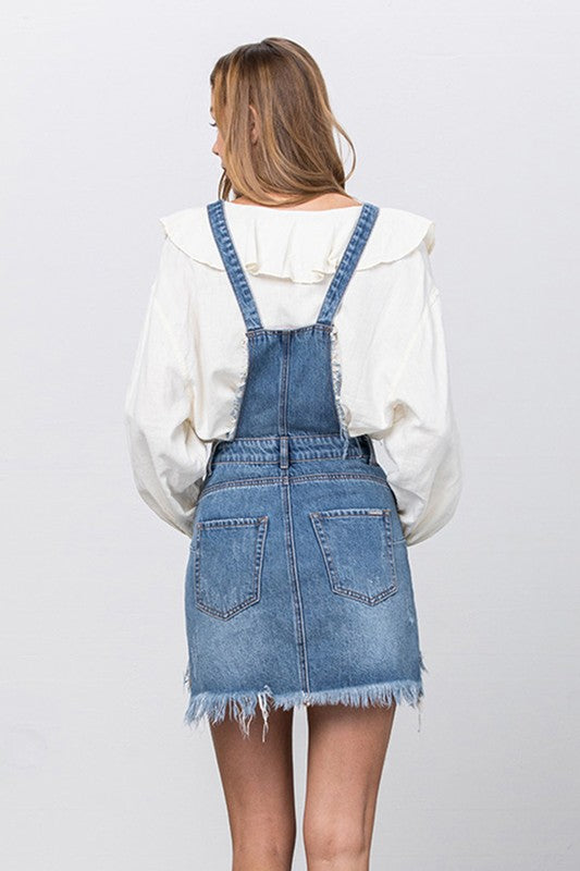 Frayed Denim Overalls Dress - Pure Serenity DBA