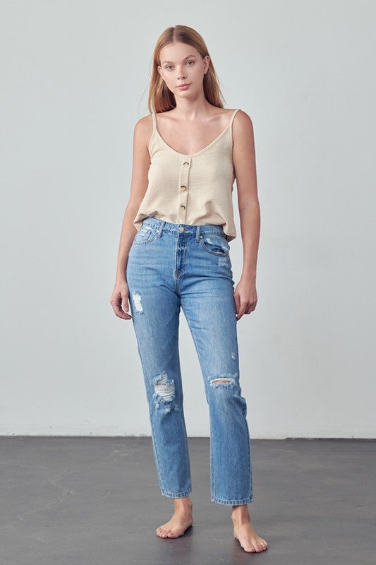 High Rise Distressed Straight Jeans - Pure Serenity DBA