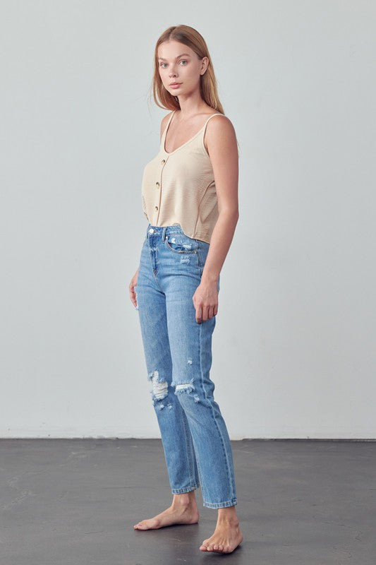 High Rise Distressed Straight Jeans - Pure Serenity DBA