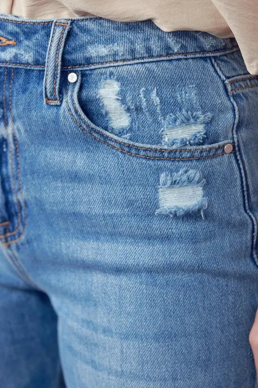 High Rise Distressed Straight Jeans - Pure Serenity DBA