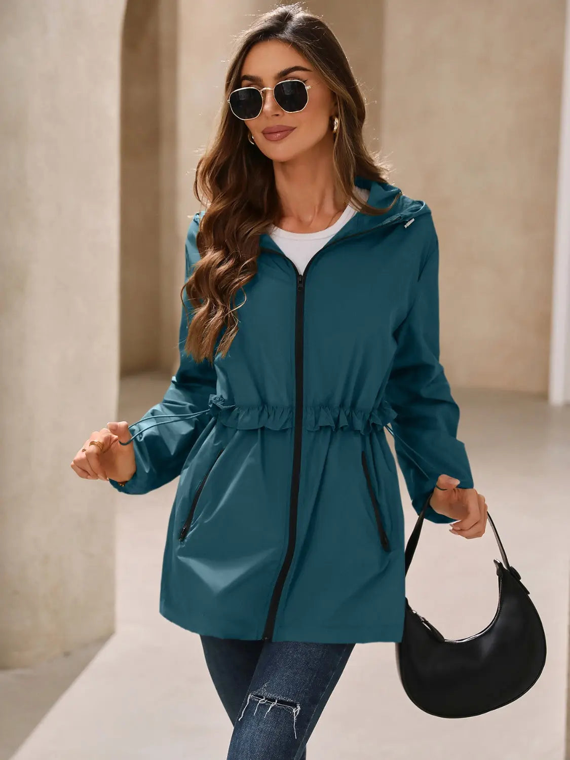 Ivy Lane Outdoor Waterproof Long Sleeve Hooded Windbreaker Trendsi
