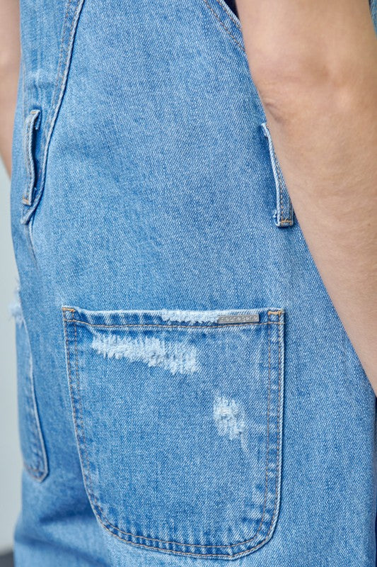 Pocket Patched Ripped Denim Overalls - Pure Serenity DBA
