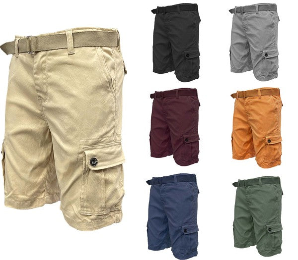 Weiv Mens Belted Cargo Shorts Pockets and Belt - Pure Serenity DBA