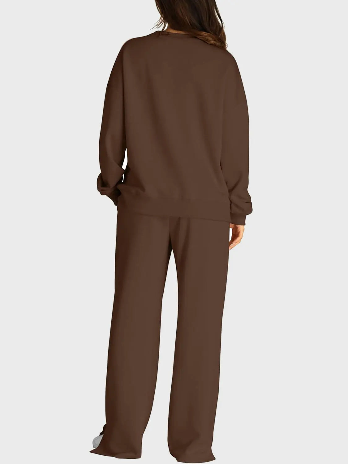 Round Neck Long Sleeve Top and Slit Pants Set Trendsi