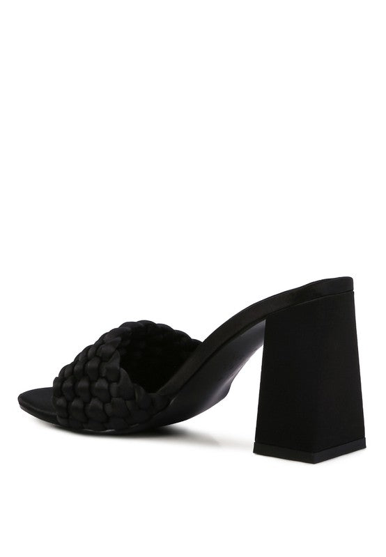 LUST LOOK BRAIDED SATIN BLOCK SANDALS - Pure Serenity DBA