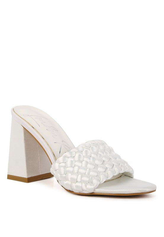 LUST LOOK BRAIDED SATIN BLOCK SANDALS - Pure Serenity DBA
