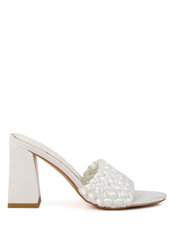 LUST LOOK BRAIDED SATIN BLOCK SANDALS - Pure Serenity DBA