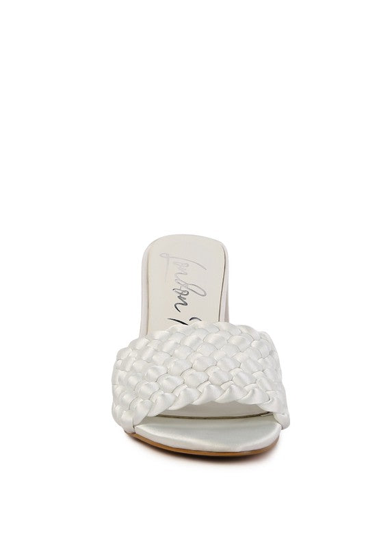 LUST LOOK BRAIDED SATIN BLOCK SANDALS - Pure Serenity DBA