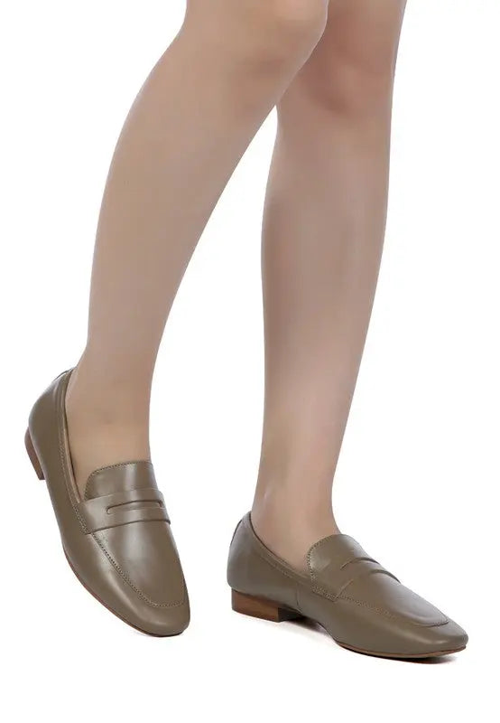 LILIANA Taupe Classic Leather Penny Loafers Rag Company