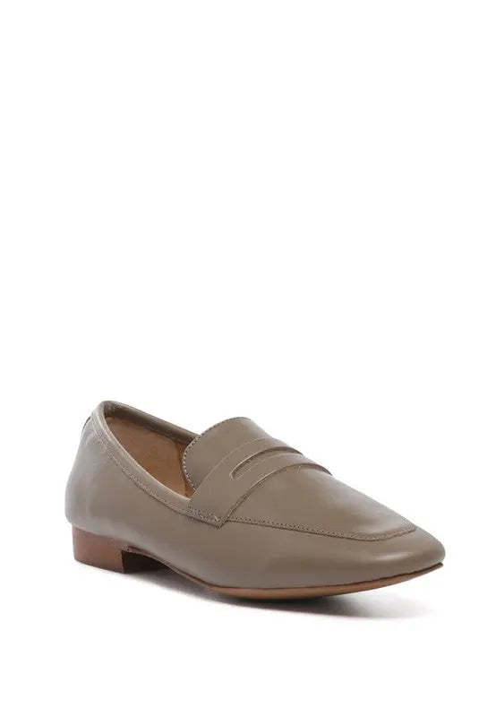 LILIANA Taupe Classic Leather Penny Loafers Rag Company