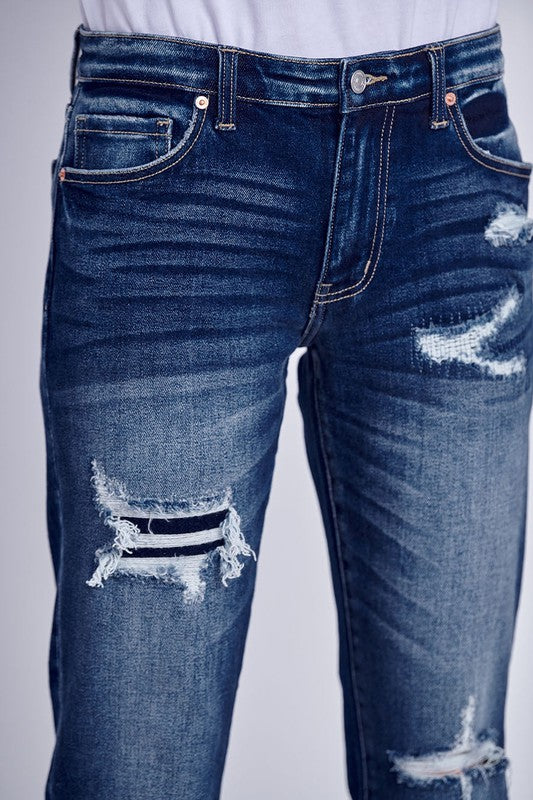 MID RISE STRETCH BOYFRIEND WITH PATCH JEANS - Pure Serenity DBA