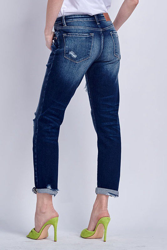 MID RISE STRETCH BOYFRIEND WITH PATCH JEANS - Pure Serenity DBA