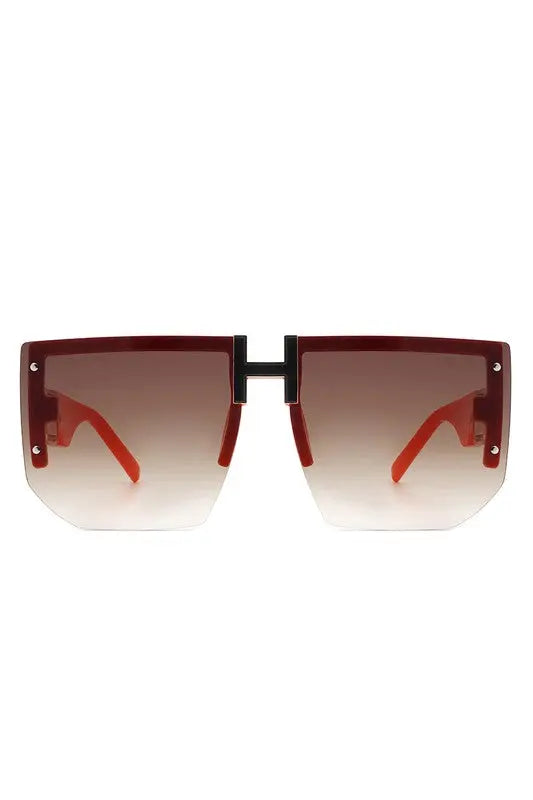 Square Oversize Flat Top Half Frame Sunglasses Cramilo Eyewear