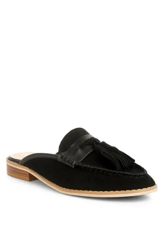 Edmanda Tassle Detail Leather Mules Rag Company