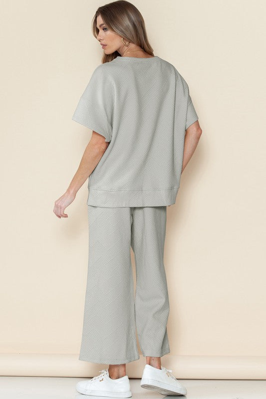 Textured T Shirt and Drawstring Pants Set - Pure Serenity DBA