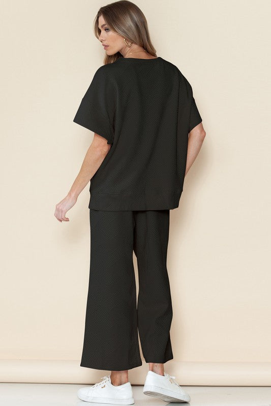 Textured T Shirt and Drawstring Pants Set - Pure Serenity DBA