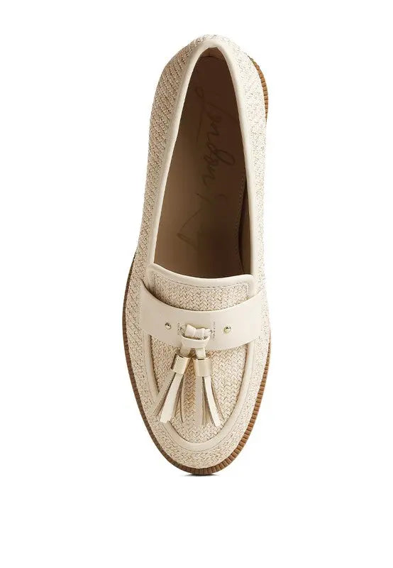 Foxford Tassle Detail Raffia Loafers - Pure Serenity DBA
