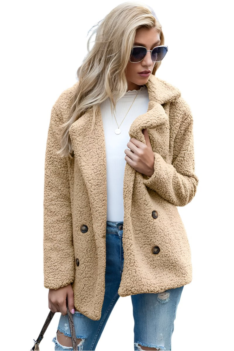 Ivy Lane Full Size Lapel Collar Sherpa Coat - Pure Serenity DBA