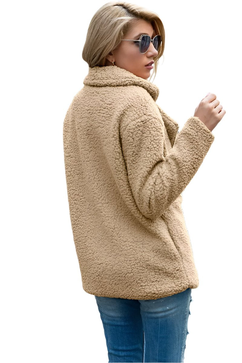 Ivy Lane Full Size Lapel Collar Sherpa Coat - Pure Serenity DBA