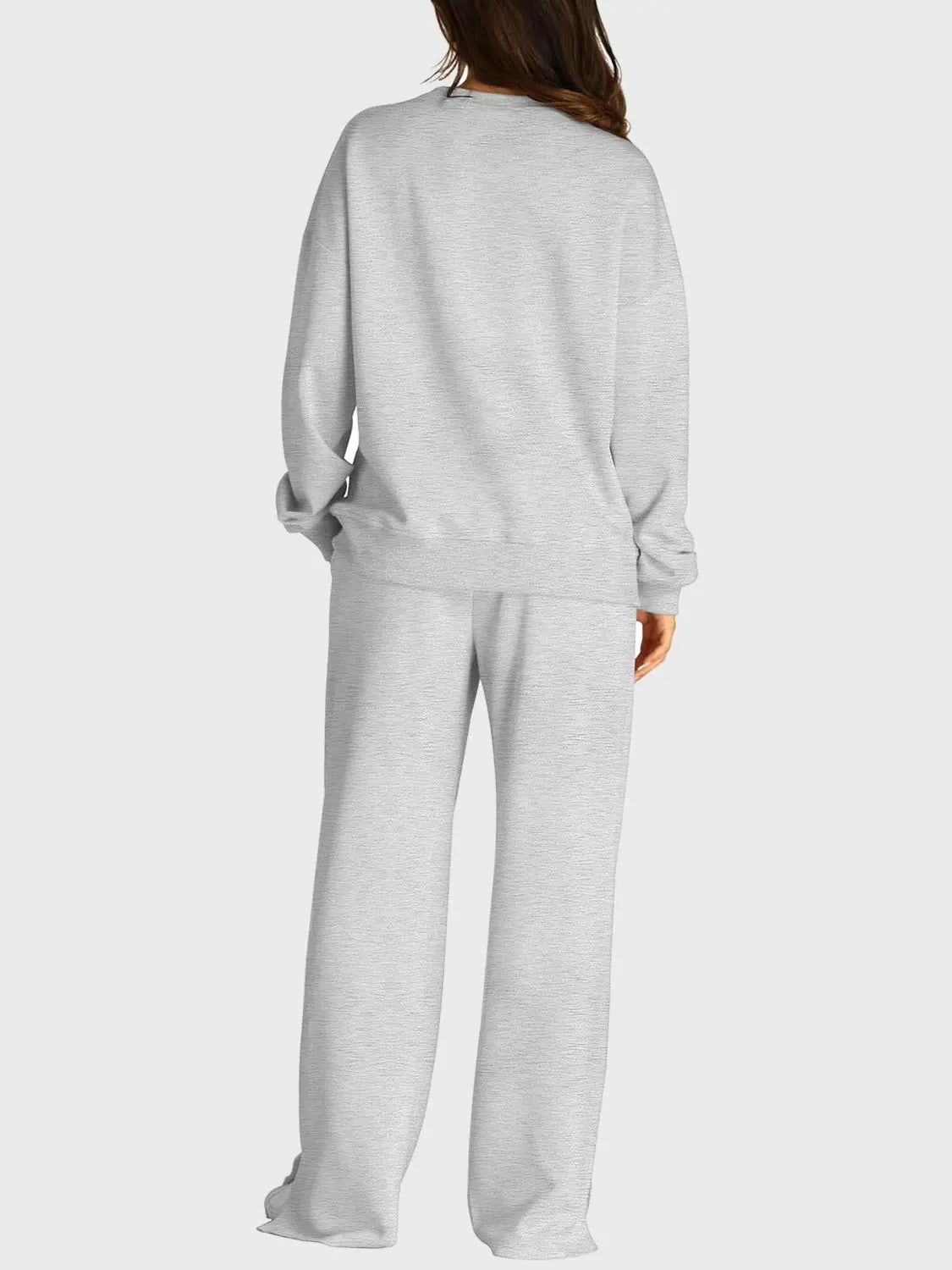 Round Neck Long Sleeve Top and Slit Pants Set Trendsi