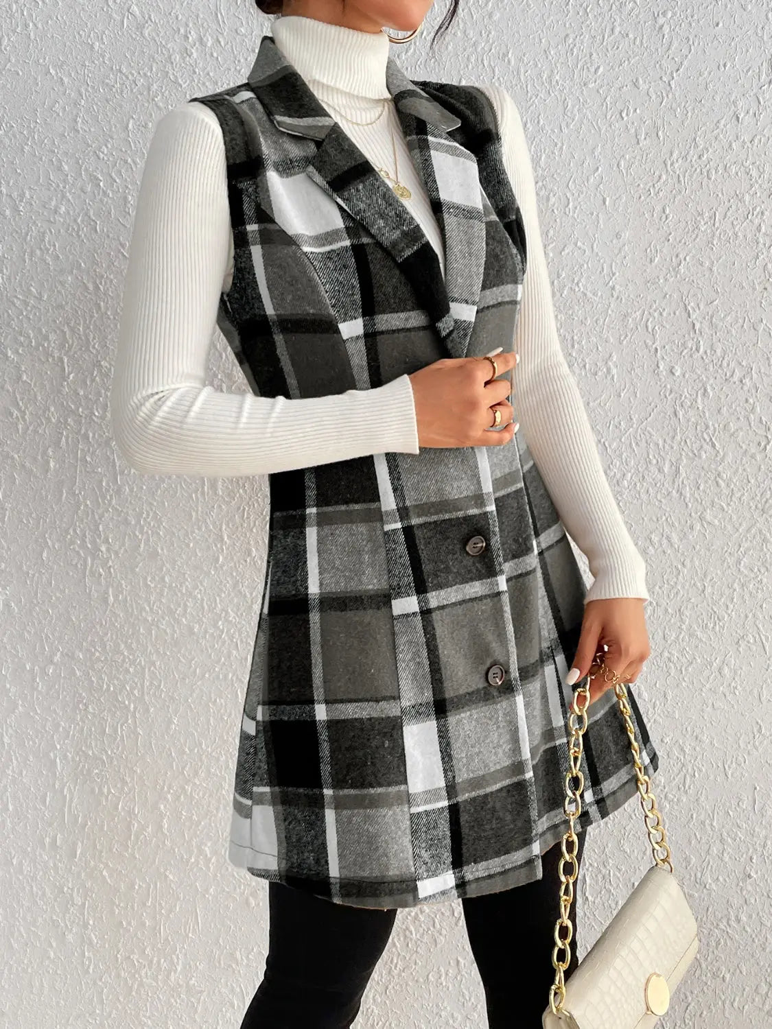 Honey Plaid Button Up Vest Coat Trendsi