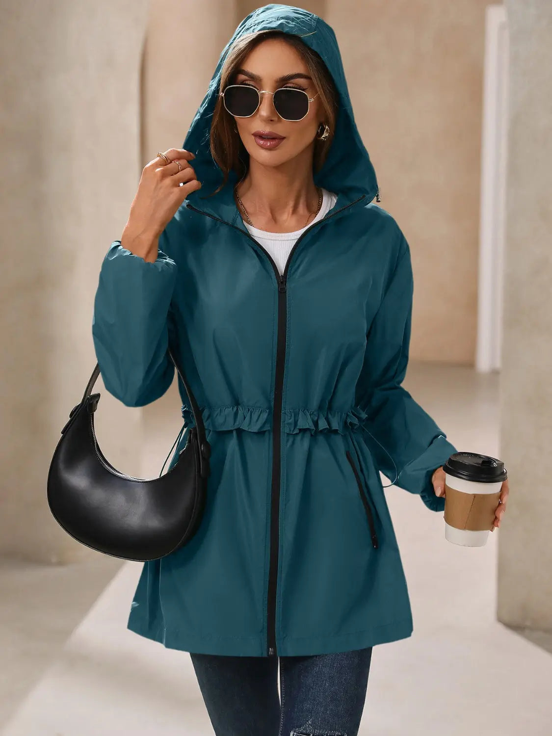 Ivy Lane Outdoor Waterproof Long Sleeve Hooded Windbreaker Trendsi