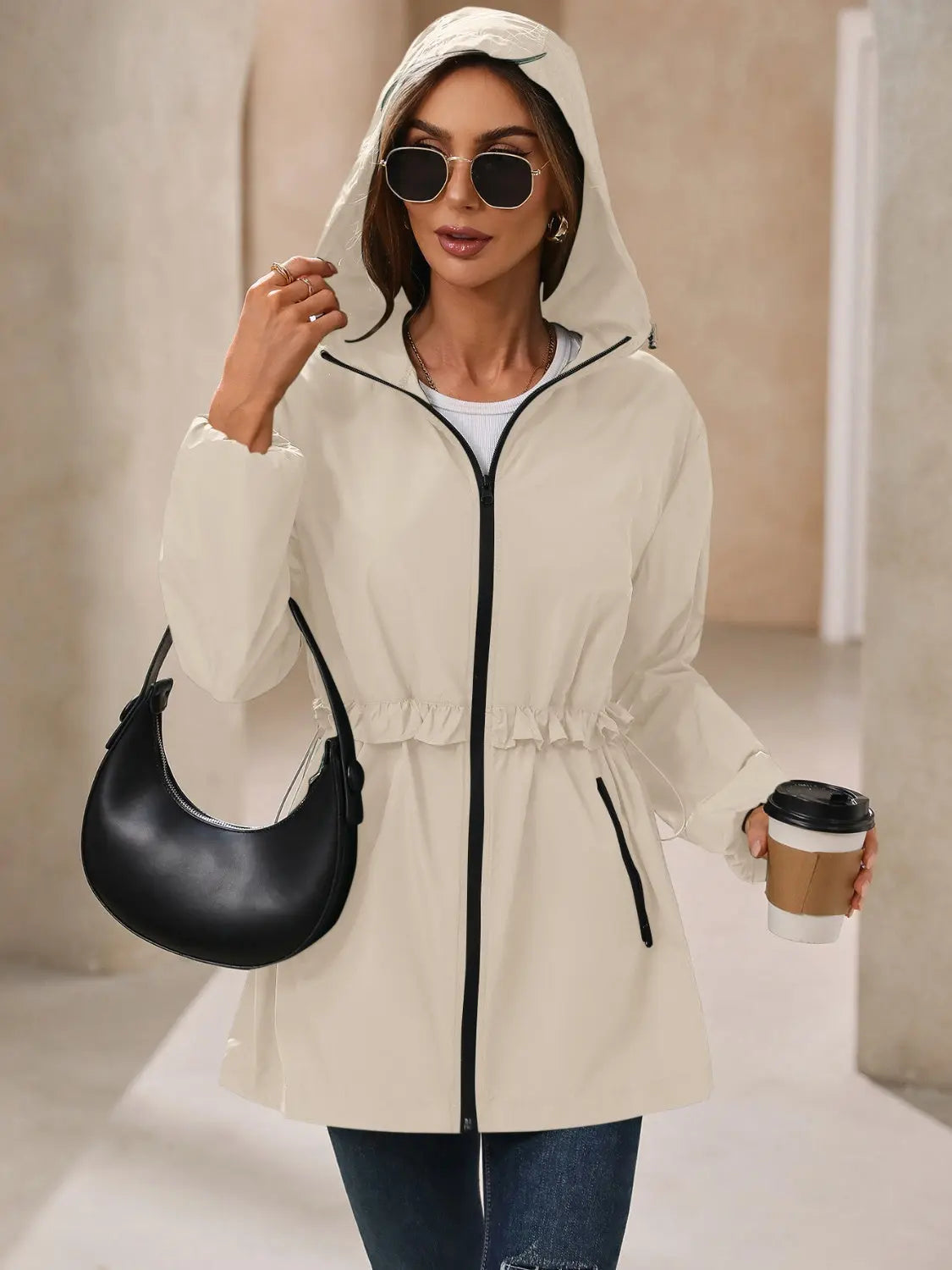 Ivy Lane Outdoor Waterproof Long Sleeve Hooded Windbreaker Trendsi