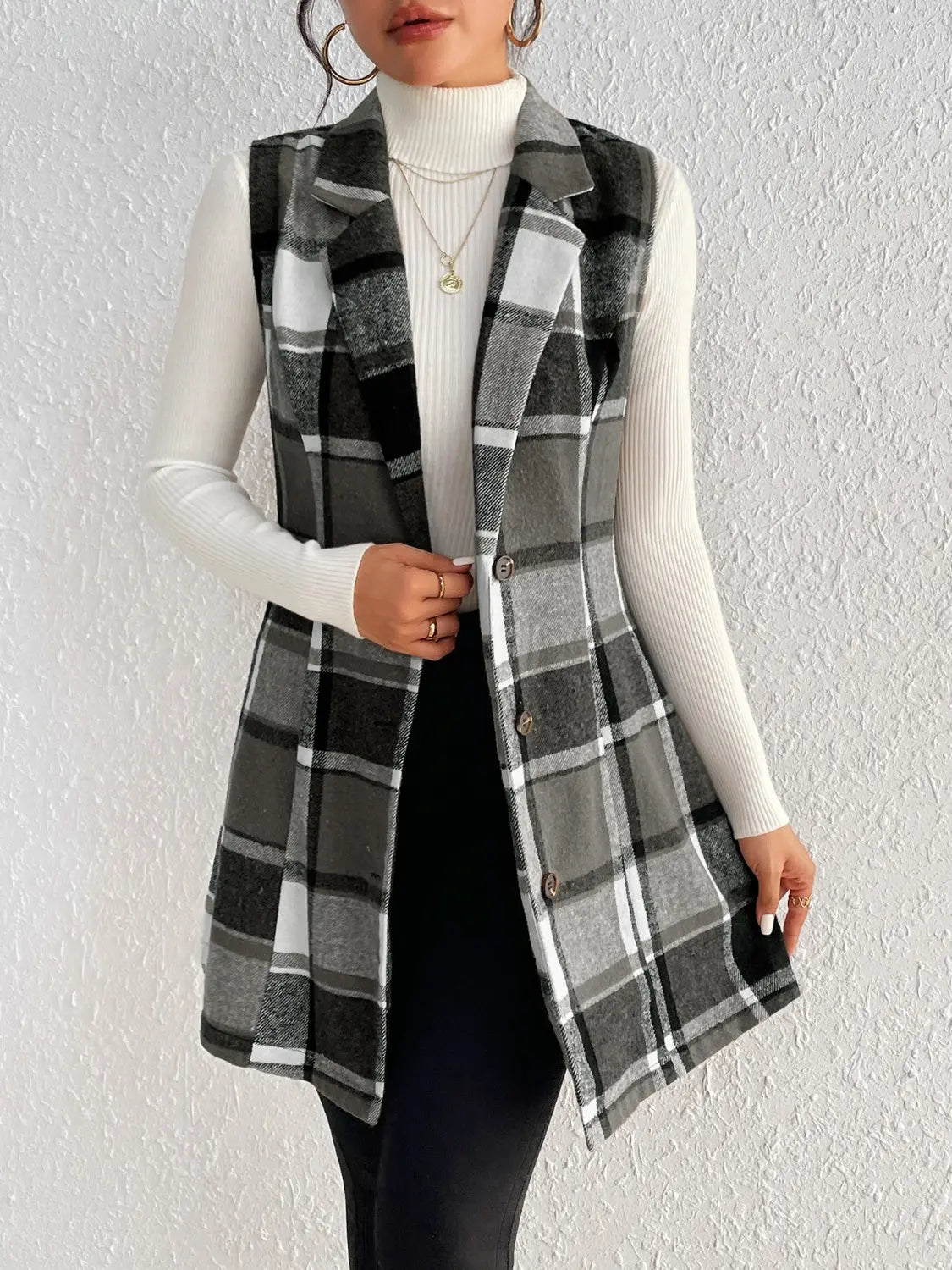 Honey Plaid Button Up Vest Coat Trendsi