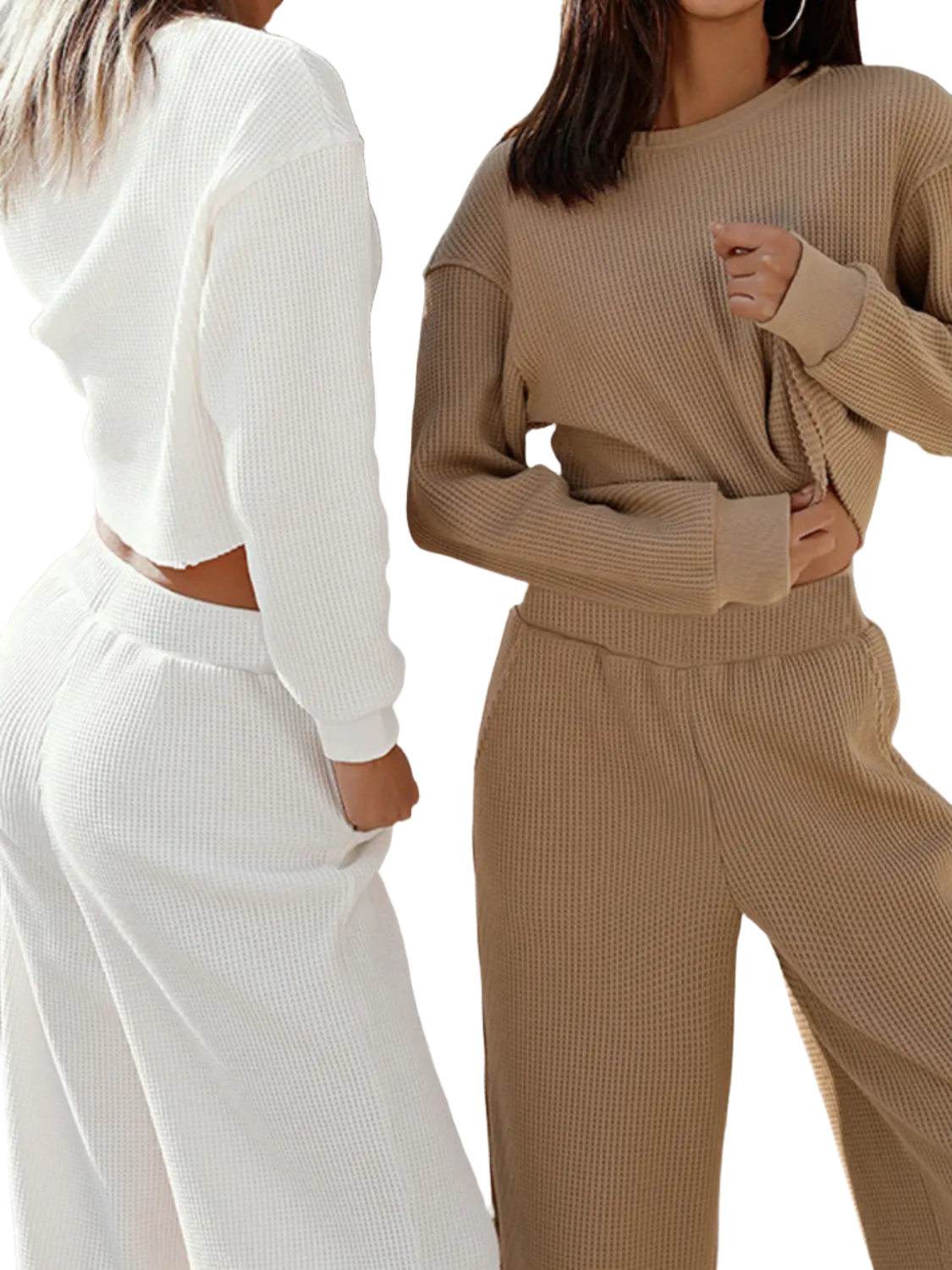 Waffle-Knit Round Neck Top Casual Outfit - Pure Serenity DBA