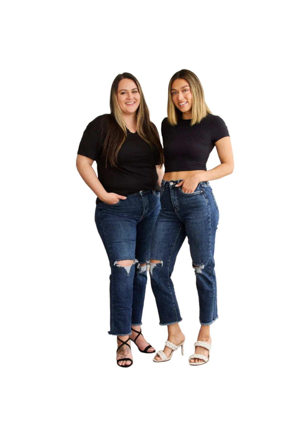 RFM Crop Dylan Full Size Tummy Control Distressed High Waist Raw Hem Jeans - Pure Serenity DBA