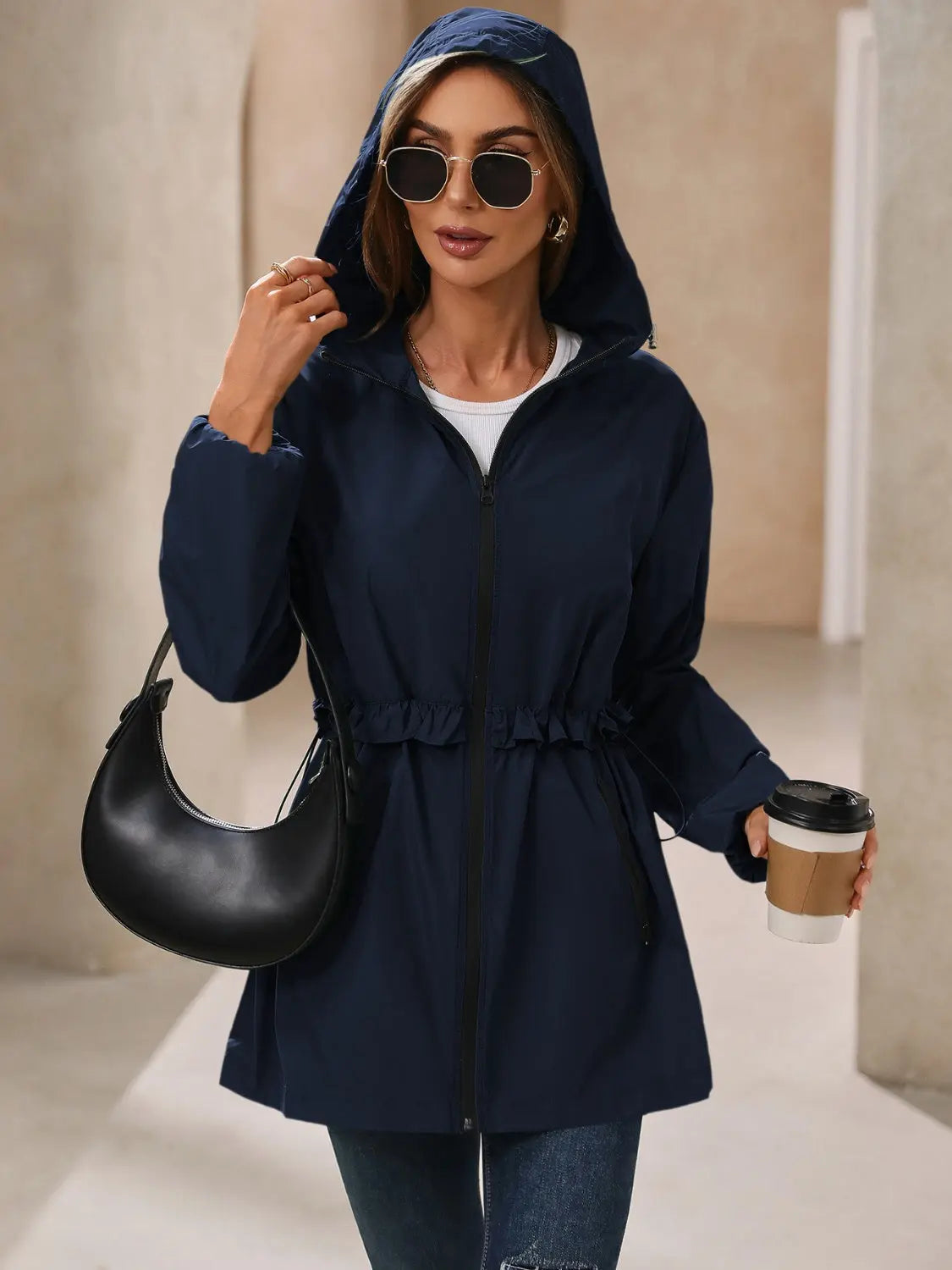 Ivy Lane Outdoor Waterproof Long Sleeve Hooded Windbreaker Trendsi