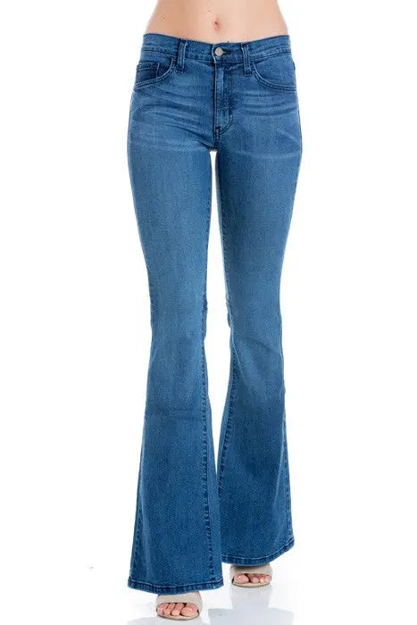 mid rise flare bell bottom denim jeans pants - Pure Serenity DBA
