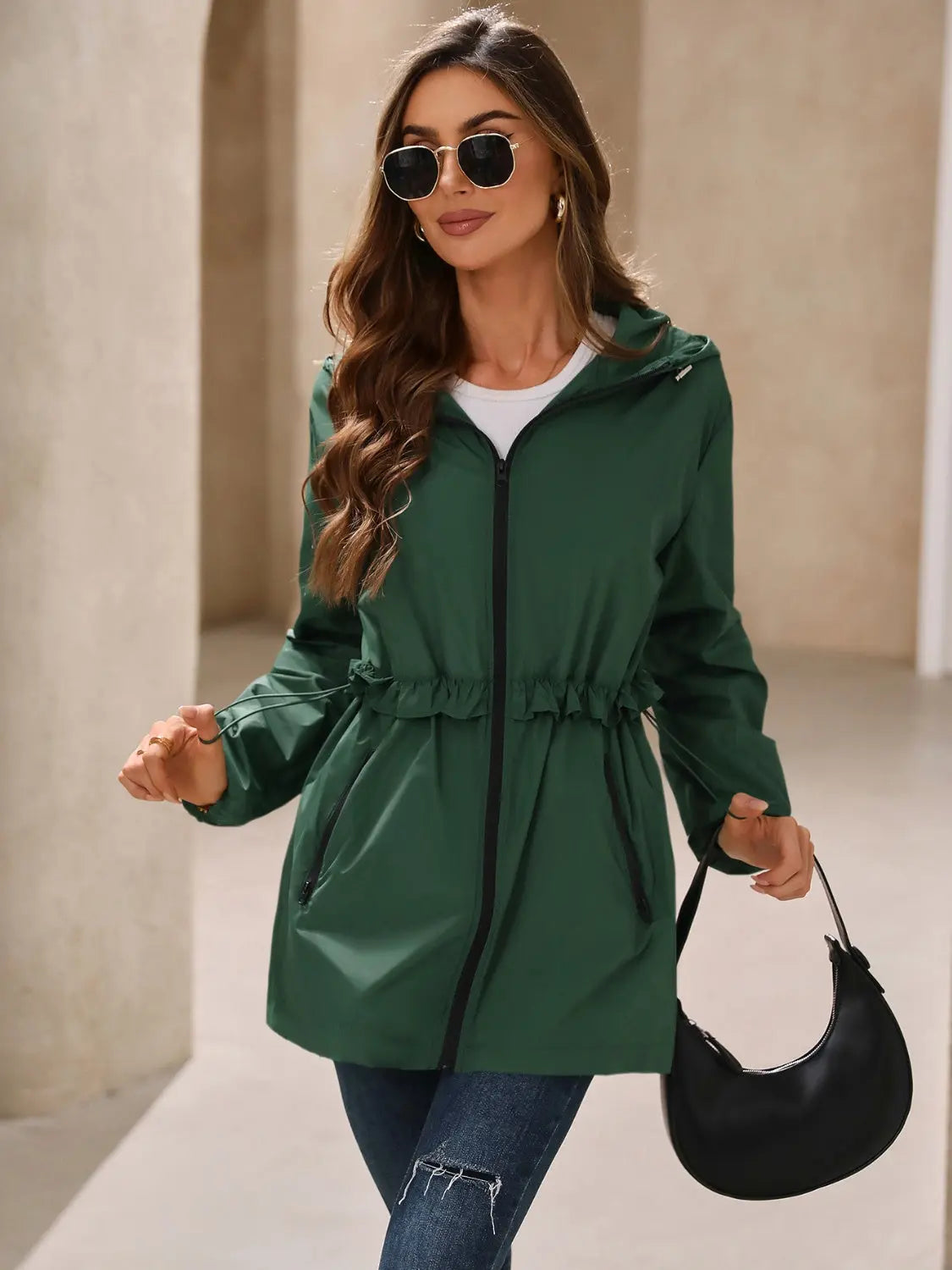 Ivy Lane Outdoor Waterproof Long Sleeve Hooded Windbreaker Trendsi