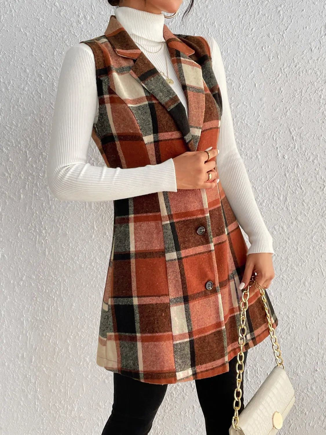 Honey Plaid Button Up Vest Coat Trendsi