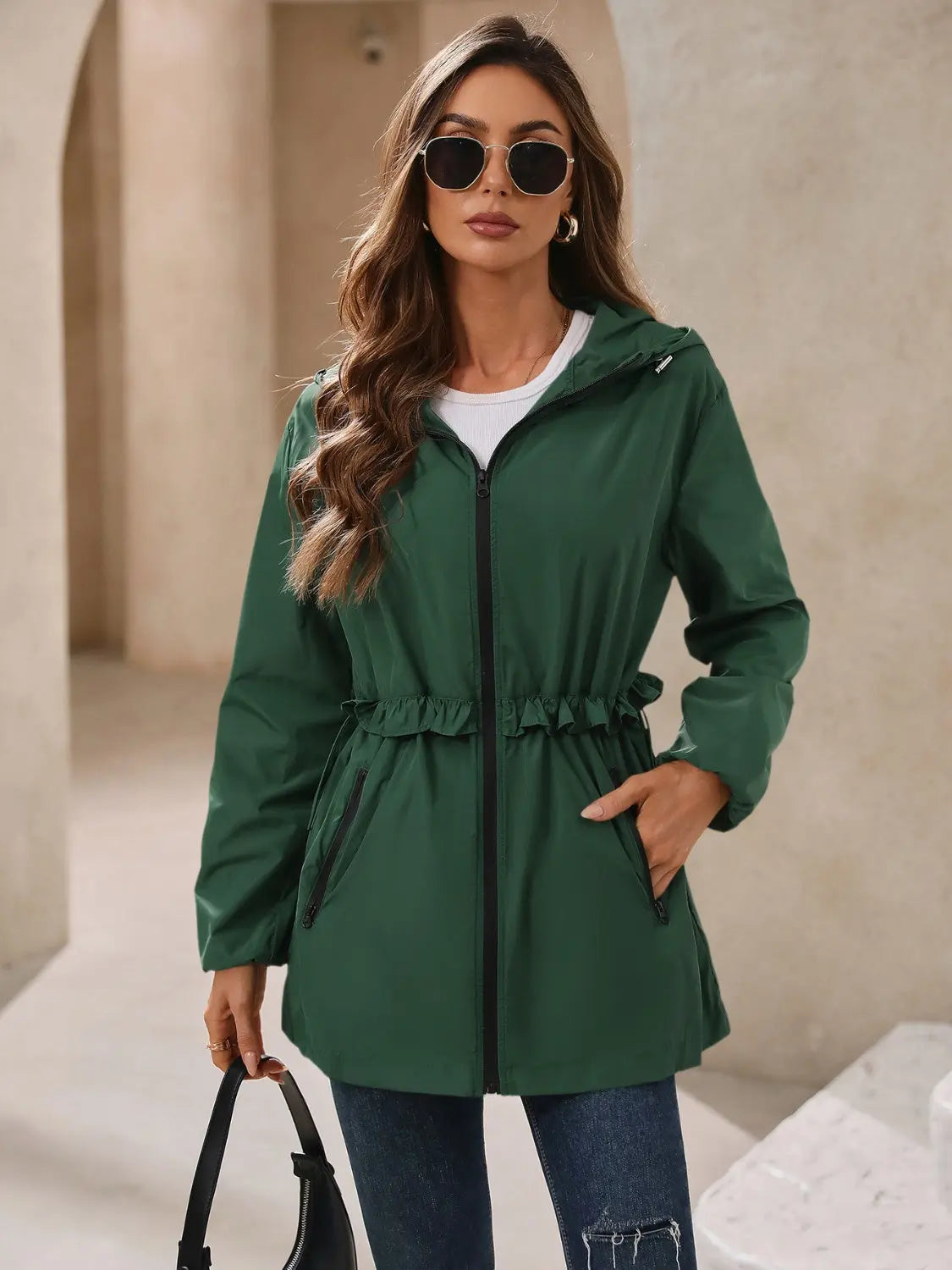 Ivy Lane Outdoor Waterproof Long Sleeve Hooded Windbreaker Trendsi