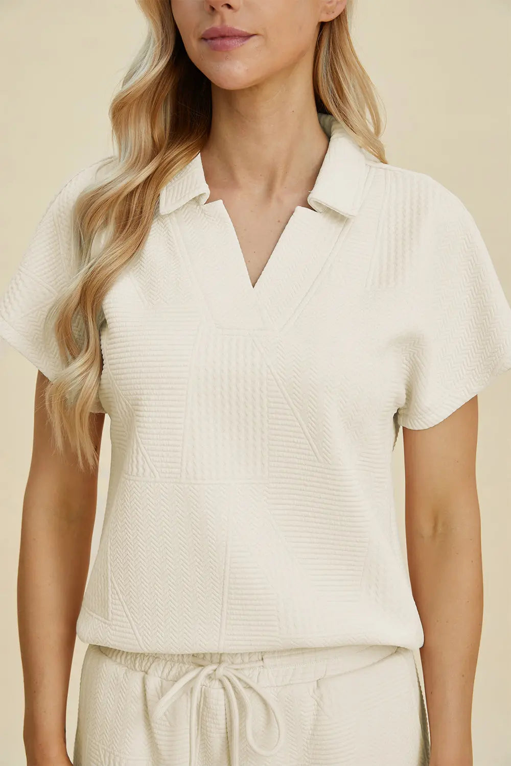 Double Take Full Size Collared Neck Short Sleeve Top and Pants Set - Pure Serenity DBA