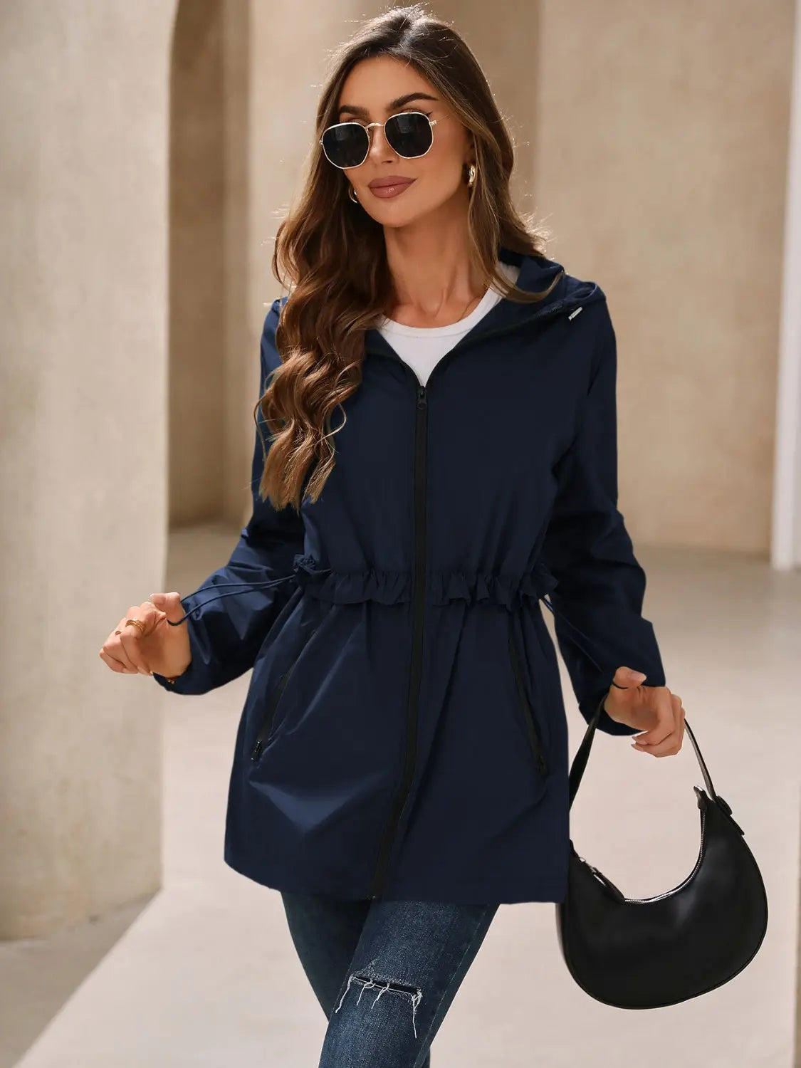 Ivy Lane Outdoor Waterproof Long Sleeve Hooded Windbreaker Trendsi