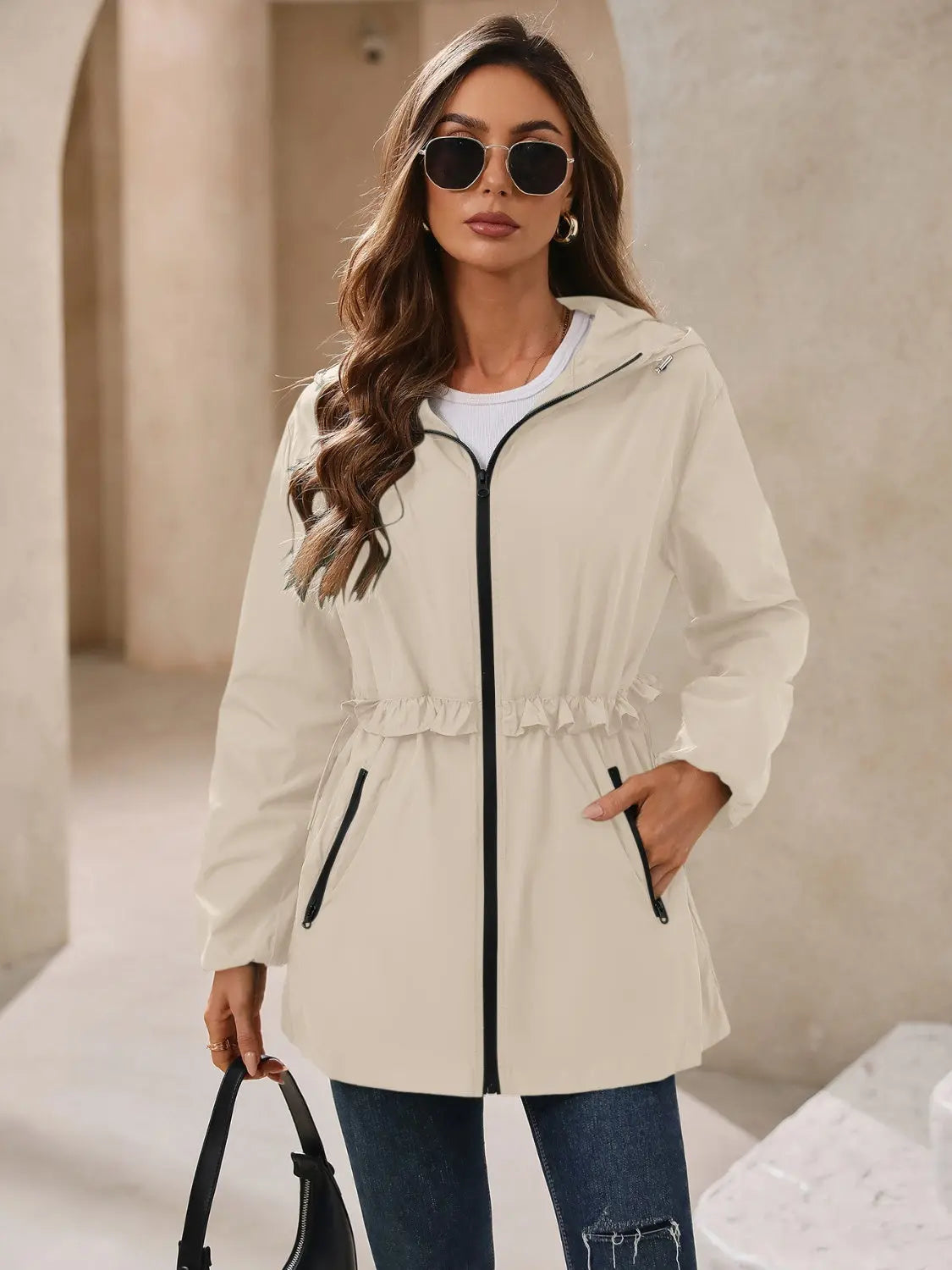 Ivy Lane Outdoor Waterproof Long Sleeve Hooded Windbreaker Trendsi