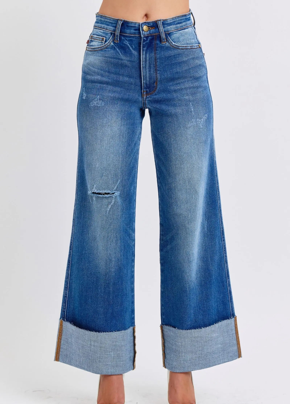 Judy Blue Full Size Distressed High Waist Wide Leg Jeans