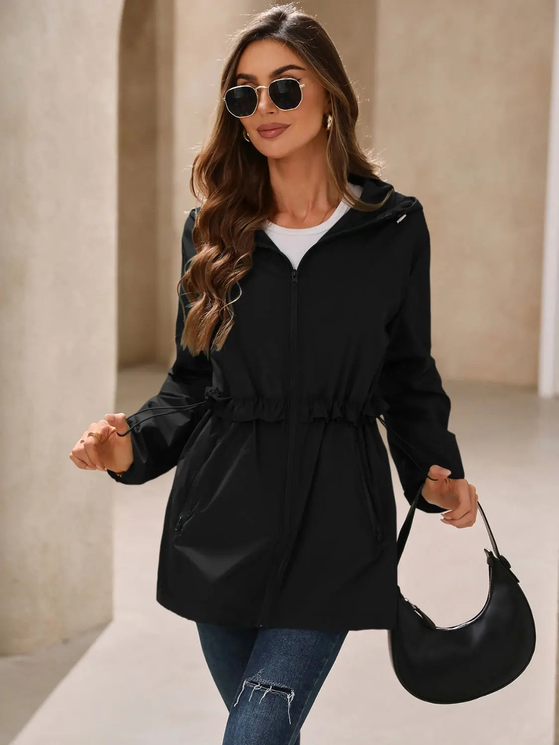 Ivy Lane Outdoor Waterproof Long Sleeve Hooded Windbreaker Trendsi